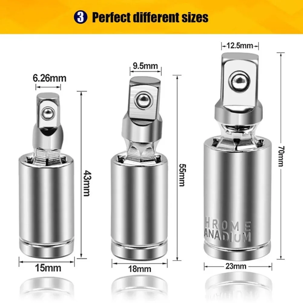 3/6Pcs Universal Joint Socket Set 360° Swivel Ratchet Angle Extension Bar 1/2\'\' 3/8\'\' 1/4\'\' Socket Adapter Wrench Sleeve Tool