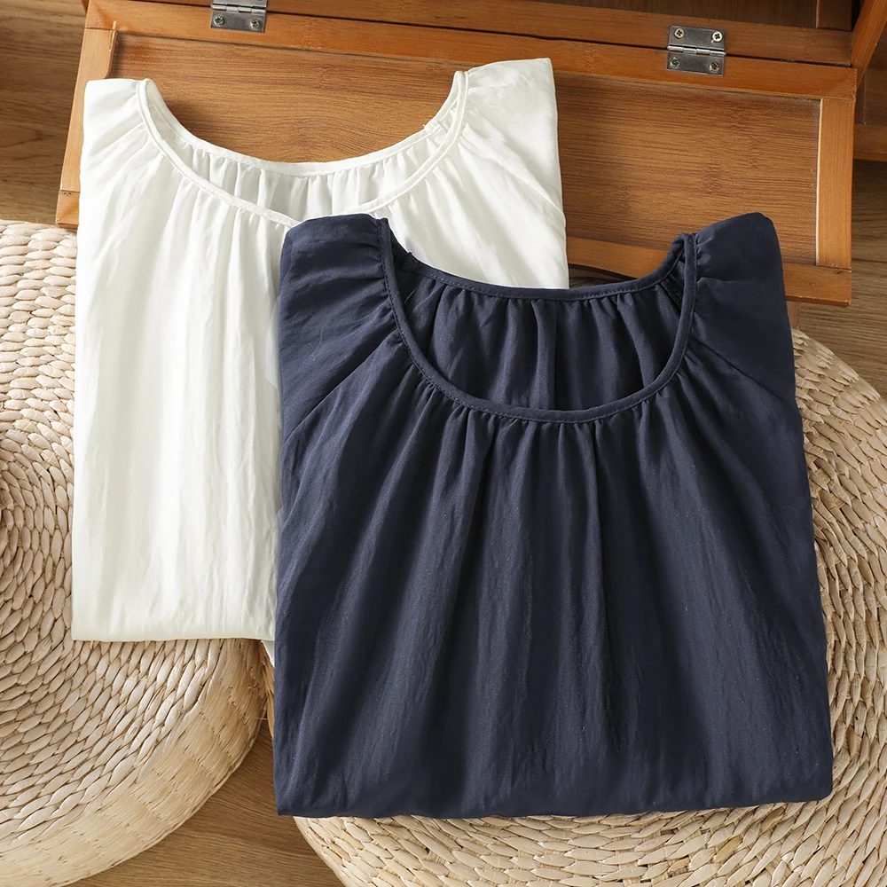 Elegant Ladies O-neck Short Sleeve Summer Cotton Blouses Women Boho Style Holiday Beach Embroidery Top White Navy Blue T-shirt view 4
