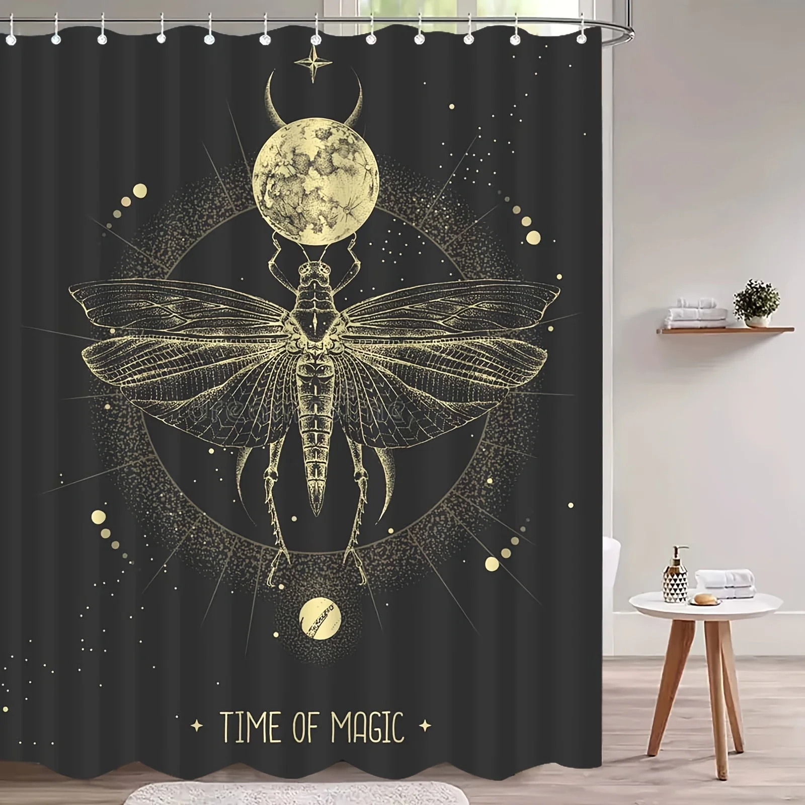 JIT1pcs Black Golden Retro Minimalist Pattern Shower Curtain, High-end Elegant and Anti Fog Bathroom Curtain, Multifunctional Cu