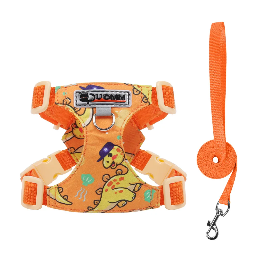 Puppy Print Dog Harness & Leash Set - Cute Adjustable Soft Padded Vest, No Pull Pet Walking Gear For Small Medium Dogs_voghion.com