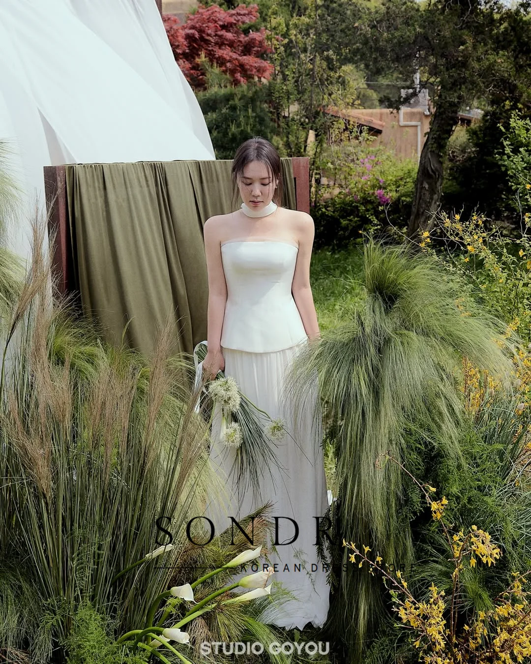 Sondr-vestidos de novia coreanos personalizados, sesión de fotos, satén sin tirantes y gasa plisada, vestidos de noche de boda sencillos