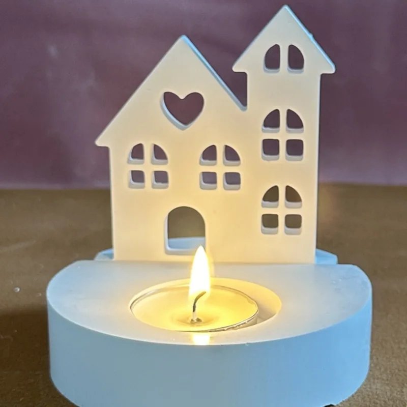 Love House Candle Holder Ornaments Mold DIY Cement Gypsum Clay Pouring Resin Silicone Mold Home Decoration