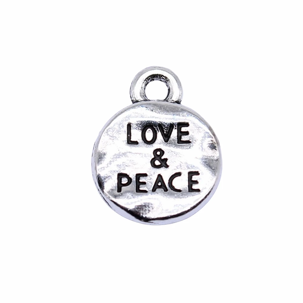 WYSIWYG 20pcs 10x10mm Antique Silver Color Love & Peace Charms Pendant For Jewelry Making DIY Jewelry Findings