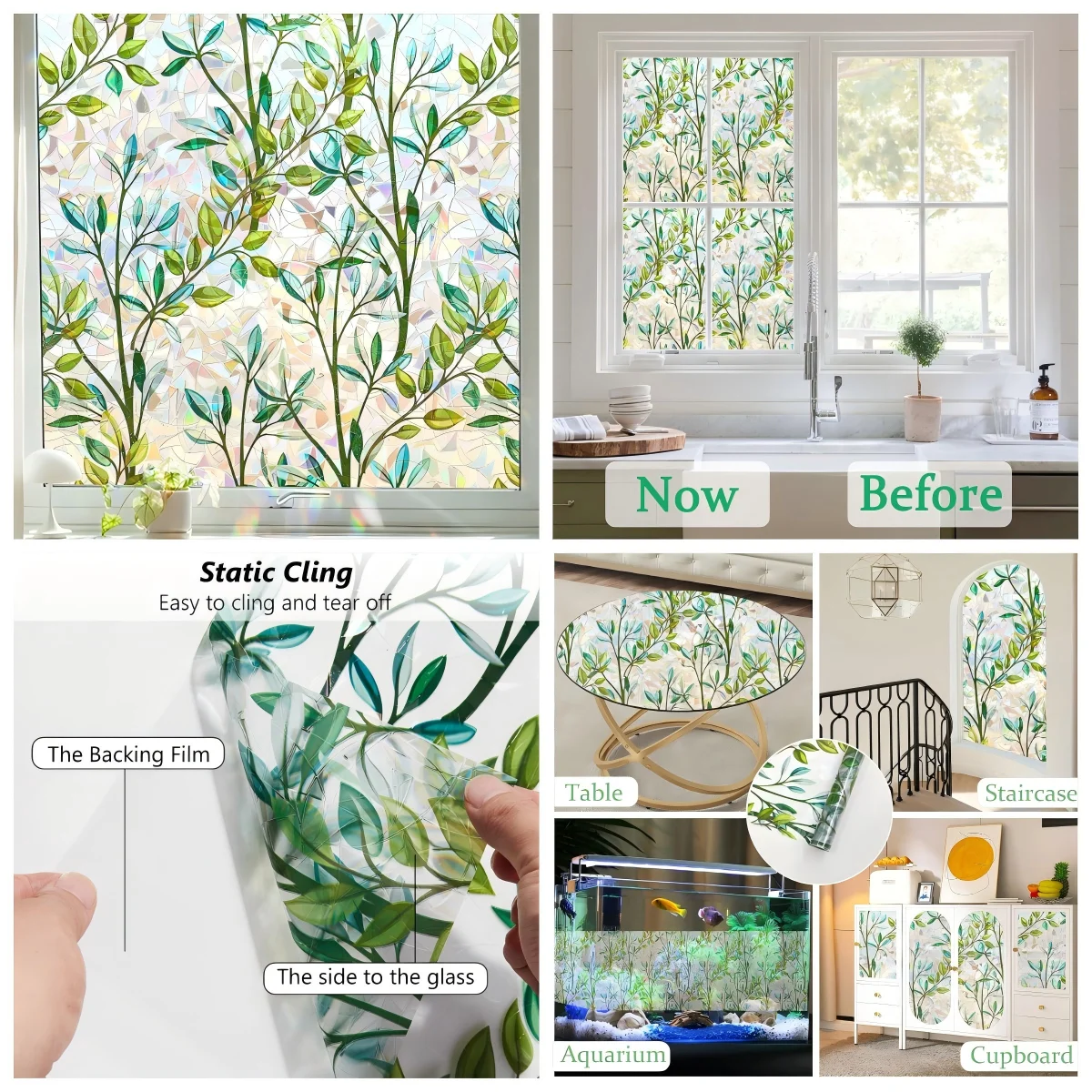 Rainbow Window Privacy Film Heat Control UV Blocking Anti-Glare Day & Night Privacy Protection Decoration for Home Glass Sticker