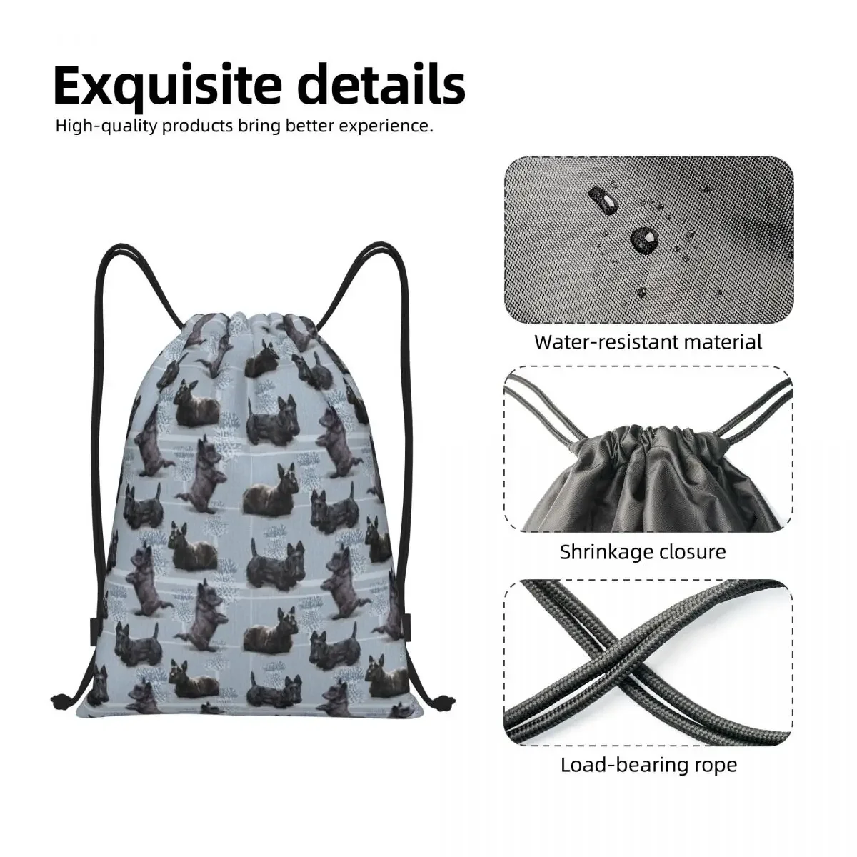 The Scottish Terrier Drawstring Bags Women Men Portable Gym Sports Sackpack Scottie Dog Tartan Skye Shopping Storage Backpacks