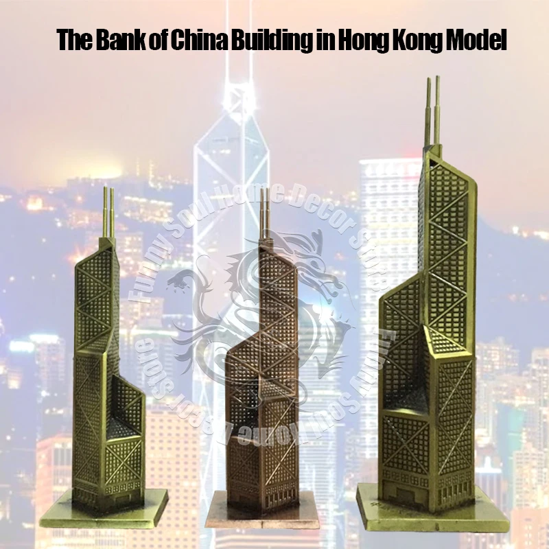 Metal Bank of China Tower Model Hong Kong Modern Landmark Famous Architectural Design Replica Souvenir Gift Home Office Decor