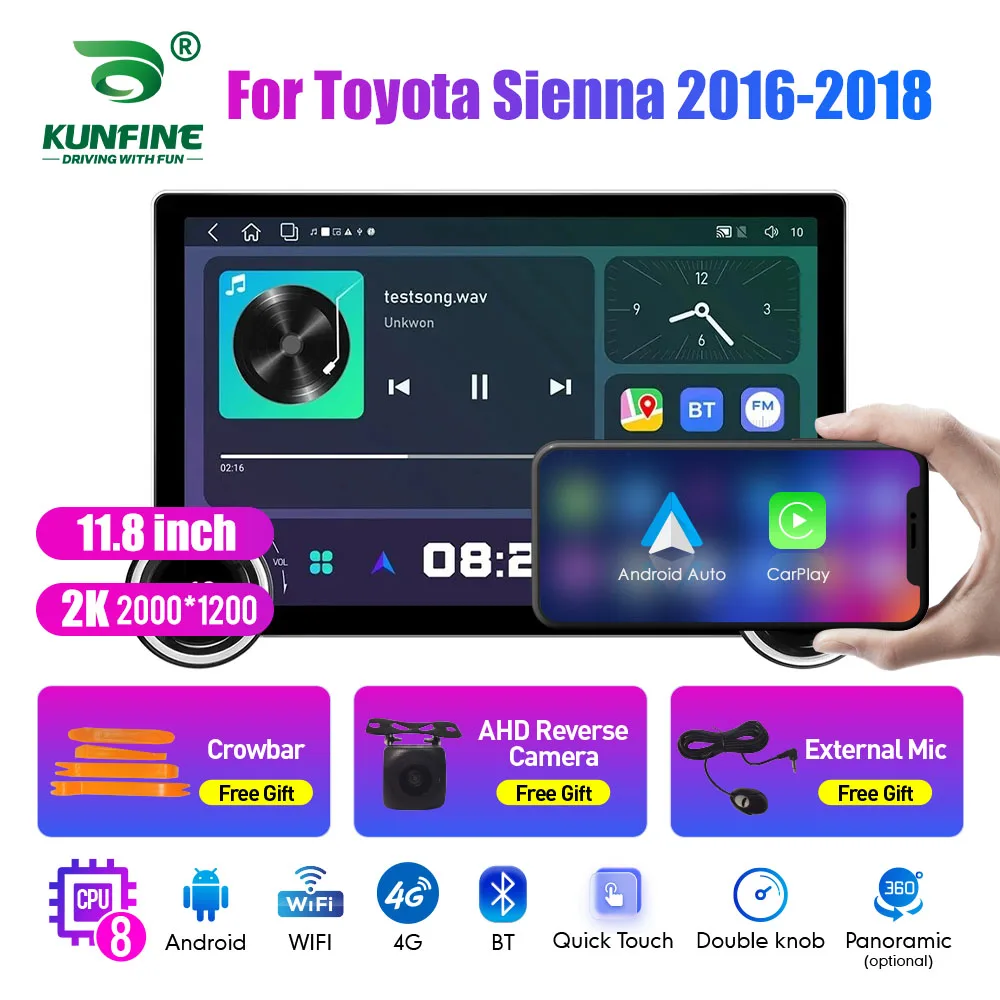 11.8 Inch 2K Double Knobs 2 Din Car Radio For Honda Sienna 2016-2018 Car Radio DVD Multimedia Video Player Android Auto Carplay