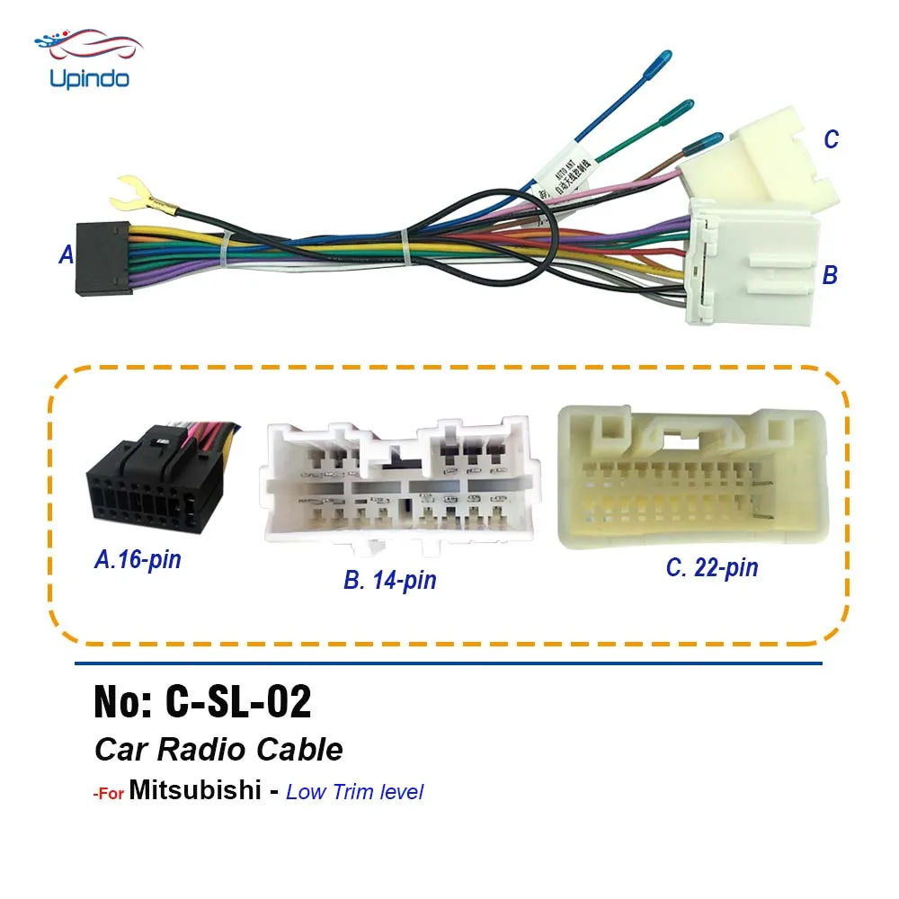 16Pin Car Stereo Power Adapter Cable Android Radio Wiring Harness for Mitsubishi Lancer Aftermarket Installation Kit