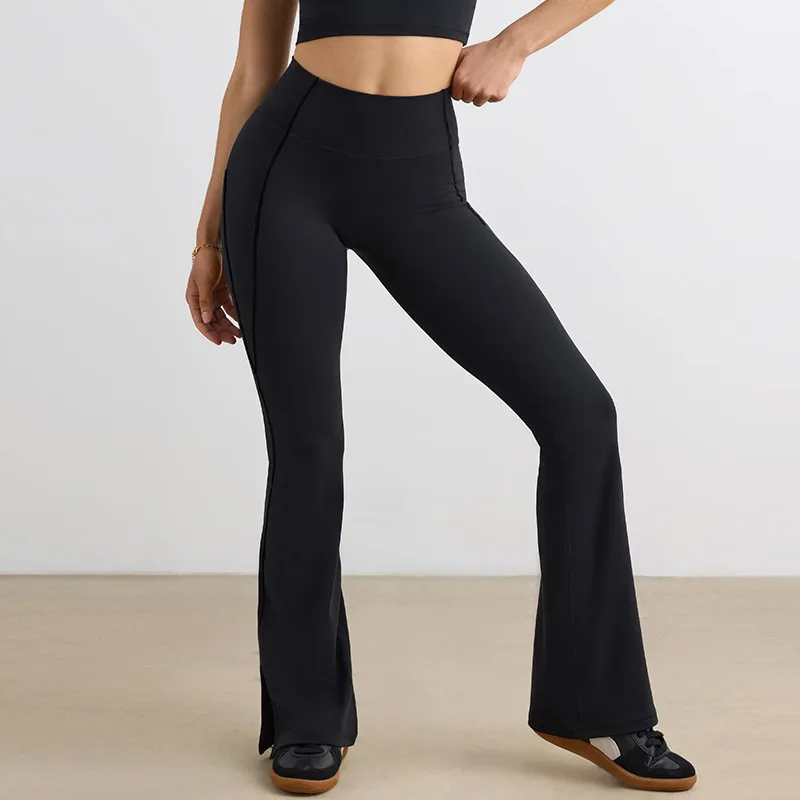 سراويل يوجا واسعة الخصر للنساء - ملمس عاري، رفع المؤخرة، سراويل ضيقة واسعة الساق بفتحة جانبية (نمط الاتحاد الأوروبي/الولايات المتحدة) #6