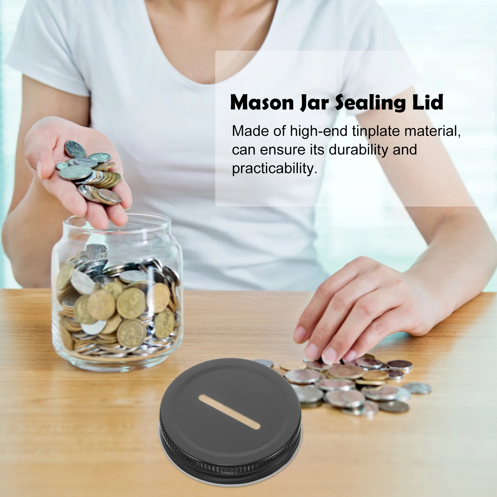 

12 Pcs Black Tinplate Piggy Bank Lids Mason Jar Accessories Slot Covers Leakproof Sealed Canning Home Storage