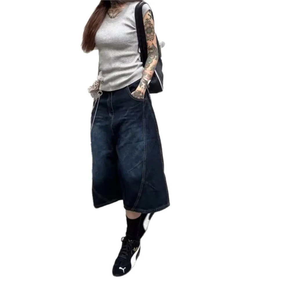 women's jeans 2026 summer new style  vintage all-match simple Bermuda jeans leopard print pockets Patchwork loose ropa mujer