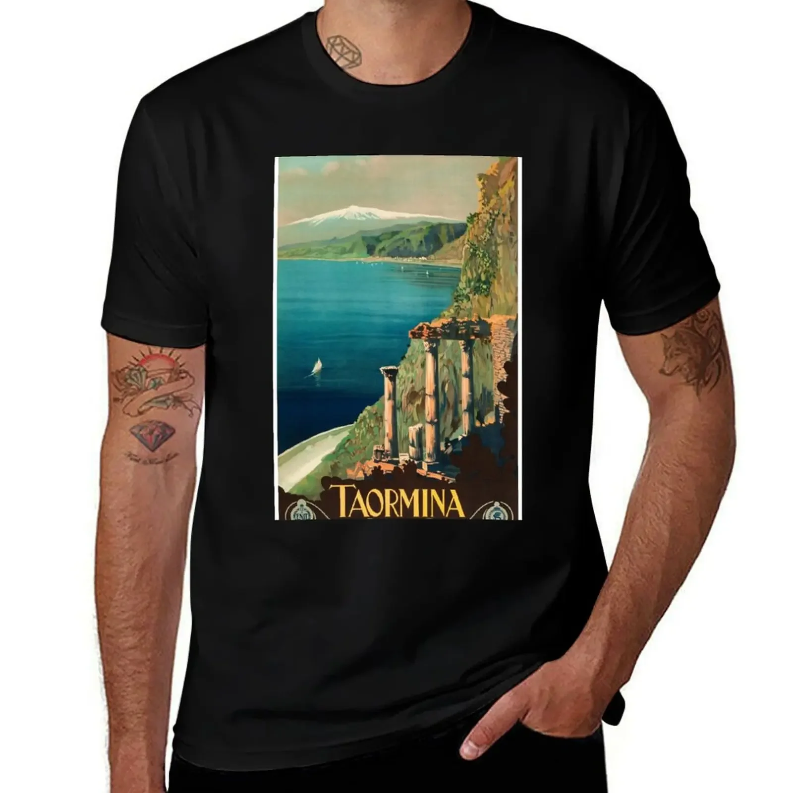 Taormina, Italy Vintage Travel Poster T-Shirt funny shirt cotton Man t-shirt street wear fitted t shirts for men