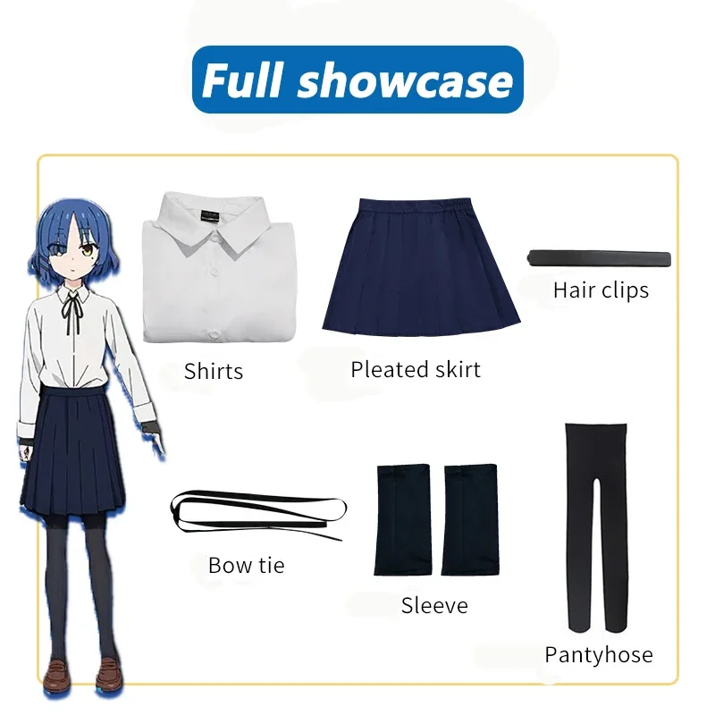 Bocchi Ryo, fantasia cosplay feminina, camisa azul e peruca, saias anime, fantasias de Halloween para meninas, Yamada Ryo, Bocchi