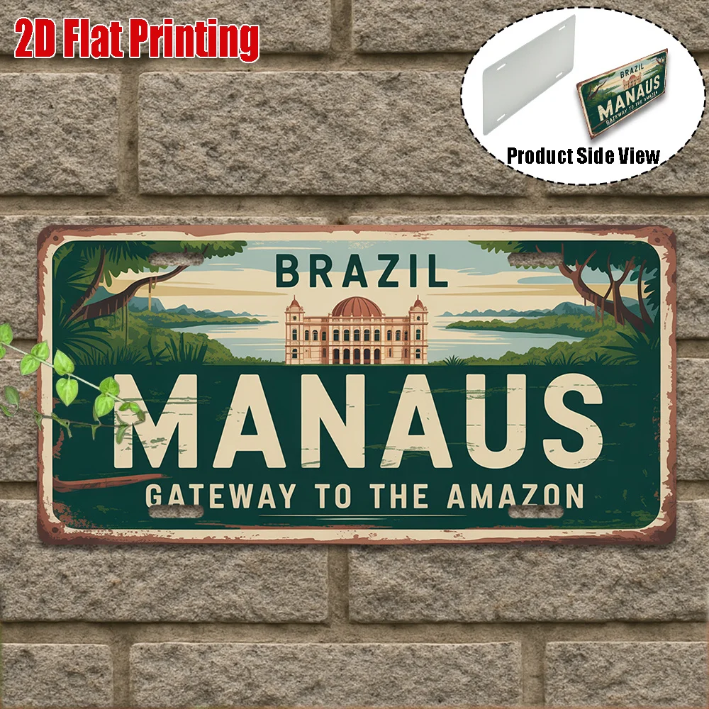 [2D Flat] 1pc, Vintage Aluminum Sign, Only for Decoration, Outdoor Wall Art , Welcome to Manaus Sign, Rainforest Gateway Deco