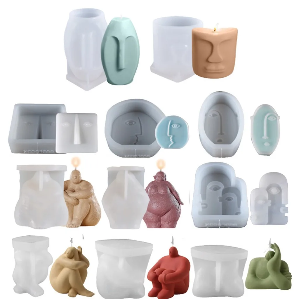 Human Body Face Candle Silicone Mold 3D Abstract Portrait Statue Wax Resin Soap Plaster Craft Making Molds DIY Home Decor Tool