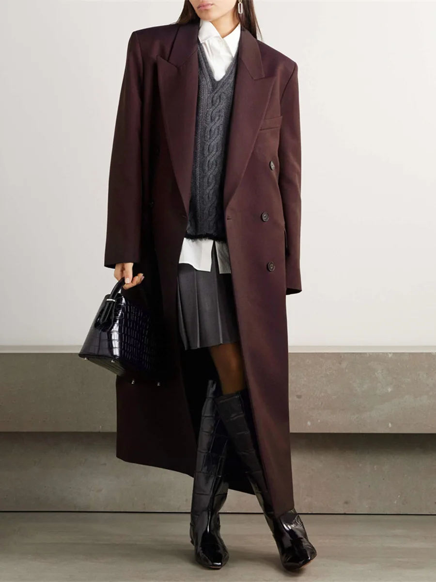 

SuperAen Spring and Autumn 2026 New Double-breasted Lace-up Oversize Long-sleeved Fake Two Long Ladies Trench Coats