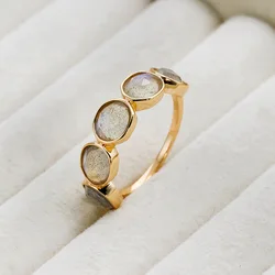 LAMOON Vintage Irregularity Natural Labradorite Ring For Women Gemstone Ring 925 Sterling Silver Gold Plated Fine Jewelry Gift