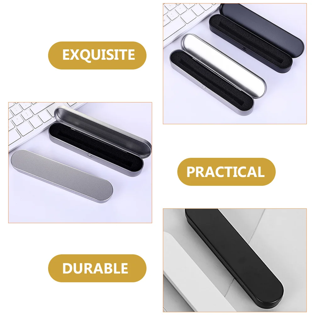 

4pcs Pencil Case Stationery Metal Holder Black Silver Rectangle Crayon Pencil Box Case Storage Organizer