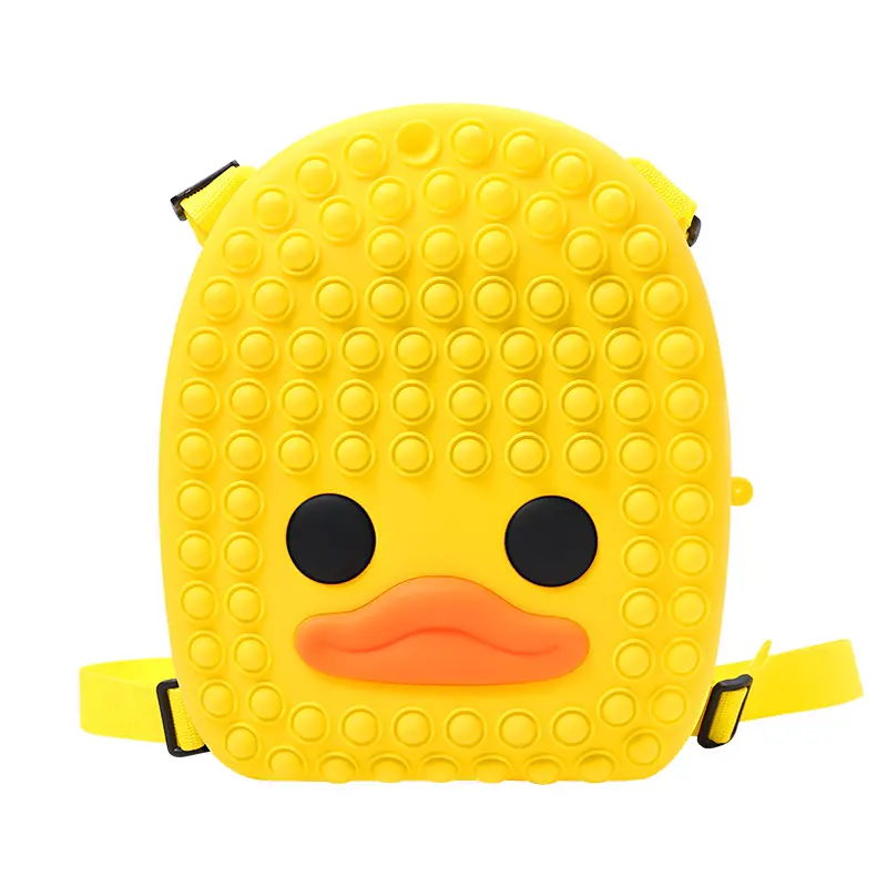 2-in-1 Fidget Backpack Yellow Duck Pop-On-It Backpack Silicon Pop Bubble School Book Bag for Kids with Adjustable Shoulder