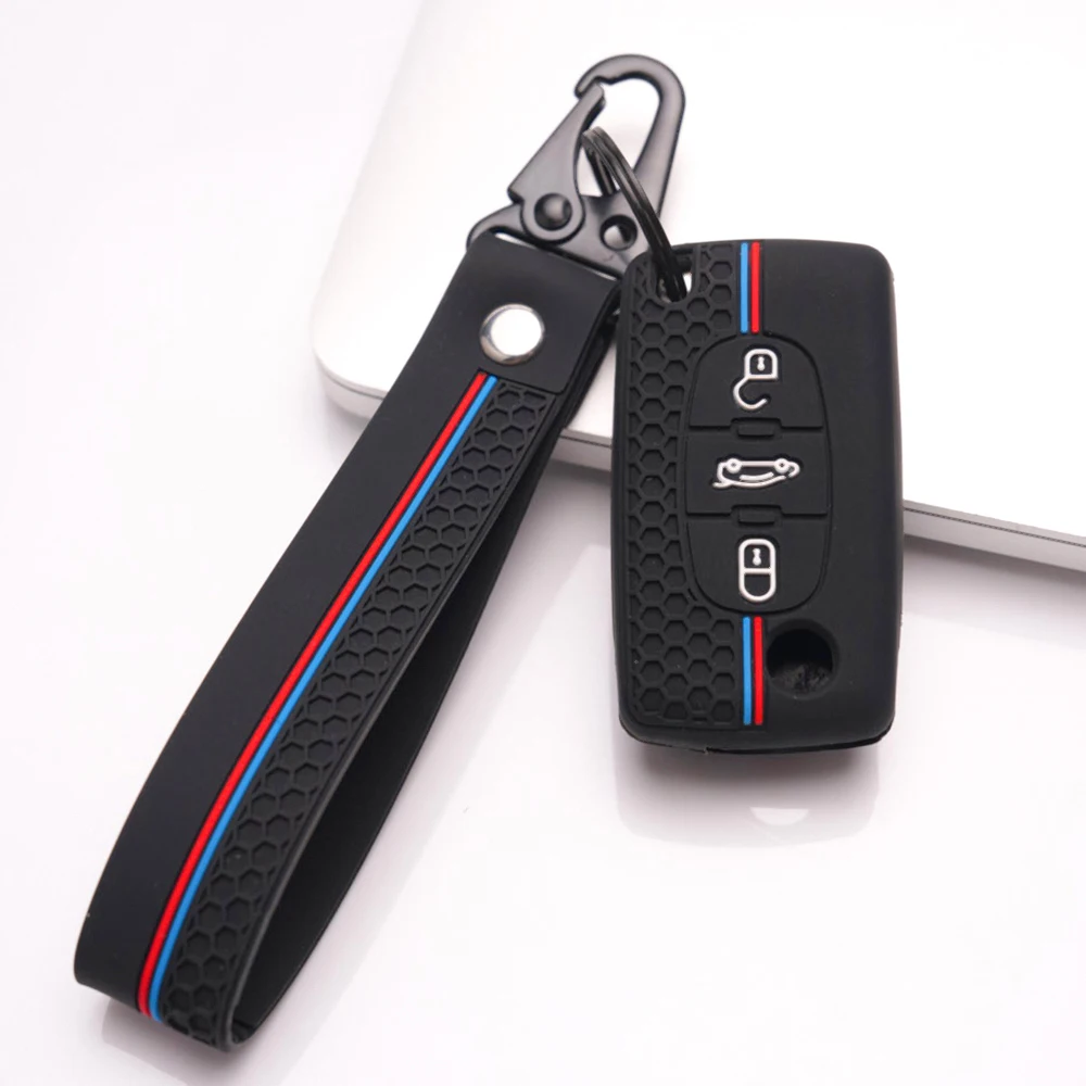 Protective Key Cover With Lanyard For Peugeot 107 206 207 307 308 407 607 807 3008 5008 Partner Expert For Citroen C2 C3 C4 C5