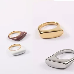 High End PVD Wholesale Non Tarnish Permanent Designer Simple Retro Enamel Cream Stainless Steel Ring for Women