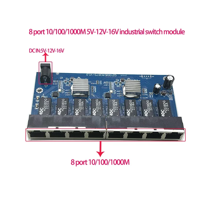 8 Ports 10/100/1000M 5V-16V Ethernet Netwerk Indutrial Switches Module