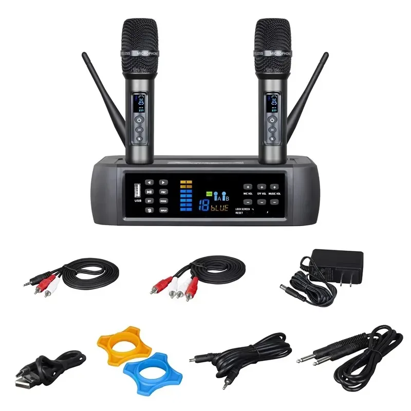 Hot Sale Professional AudioSure Dinamico Dynamic Microphone Cardioid Handheld Metal 2-Channel Wireless Microphone Black