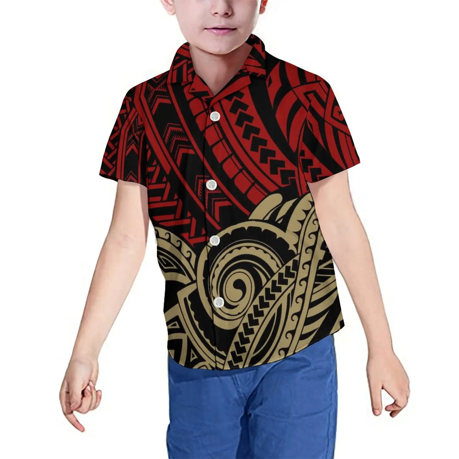 Samoan Tribal Style Children Suit Matching Blue Kids Shirt And Dress Matching Polynesian Girls Long Dress Hawaiian Boys Shirt