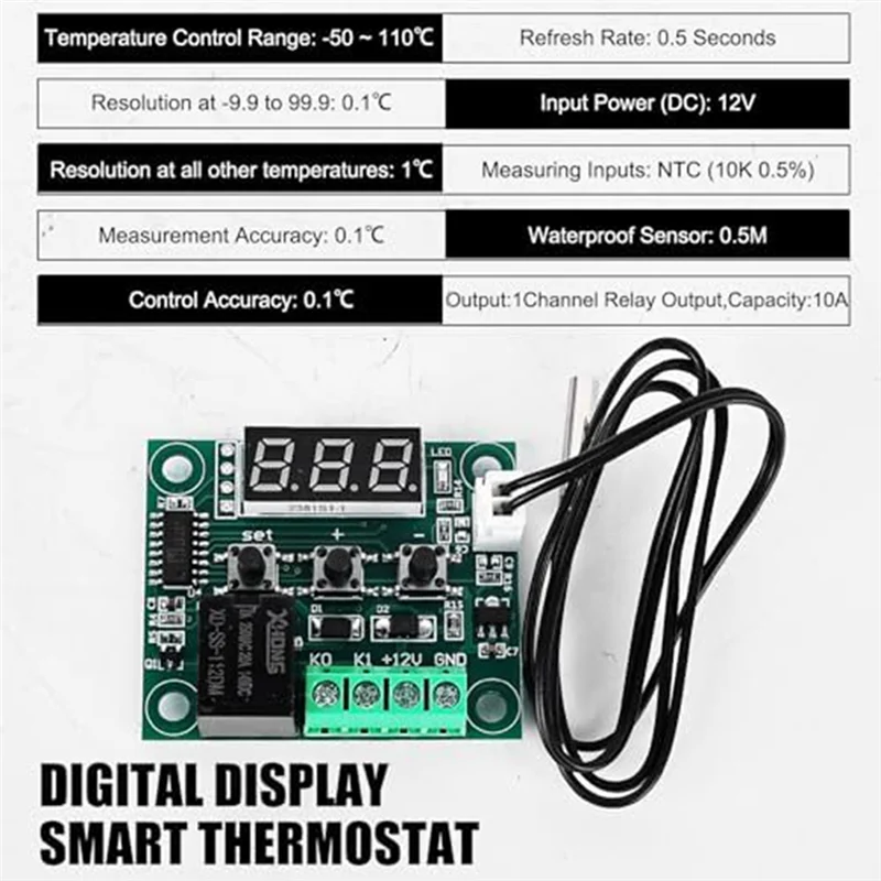 

AEF7-W1209 DC 12 В светодиодный цифровой термостат, регулятор температуры, -50-110 ° Плата модуля переключателя температуры C с сенсорным зондом