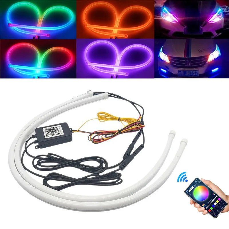 شرائط ليد متتابعة APP بلوتوث التحكم RGB متعدد الألوان العلوي 30/45/60 سنتيمتر LED أضواء النهار الجري شرائط DRL مرنة