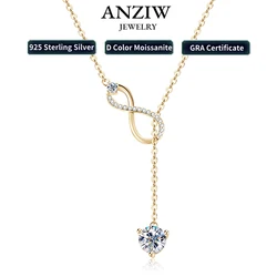 Anziw 925 Silver Infinity Necklace for Women 6.5mm D Color Moisasnite Pendant Y Shape Necklaces Anniversary Wedding Jewelry Gift