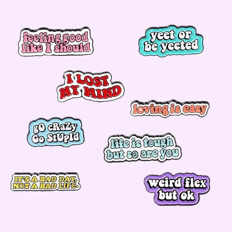 Wholesale Sticker Series Enamel Pin Quote Lost My Mind Badge Introvert Fashion Lapel Pins Badge Backpack Jewelry Gift for Friend