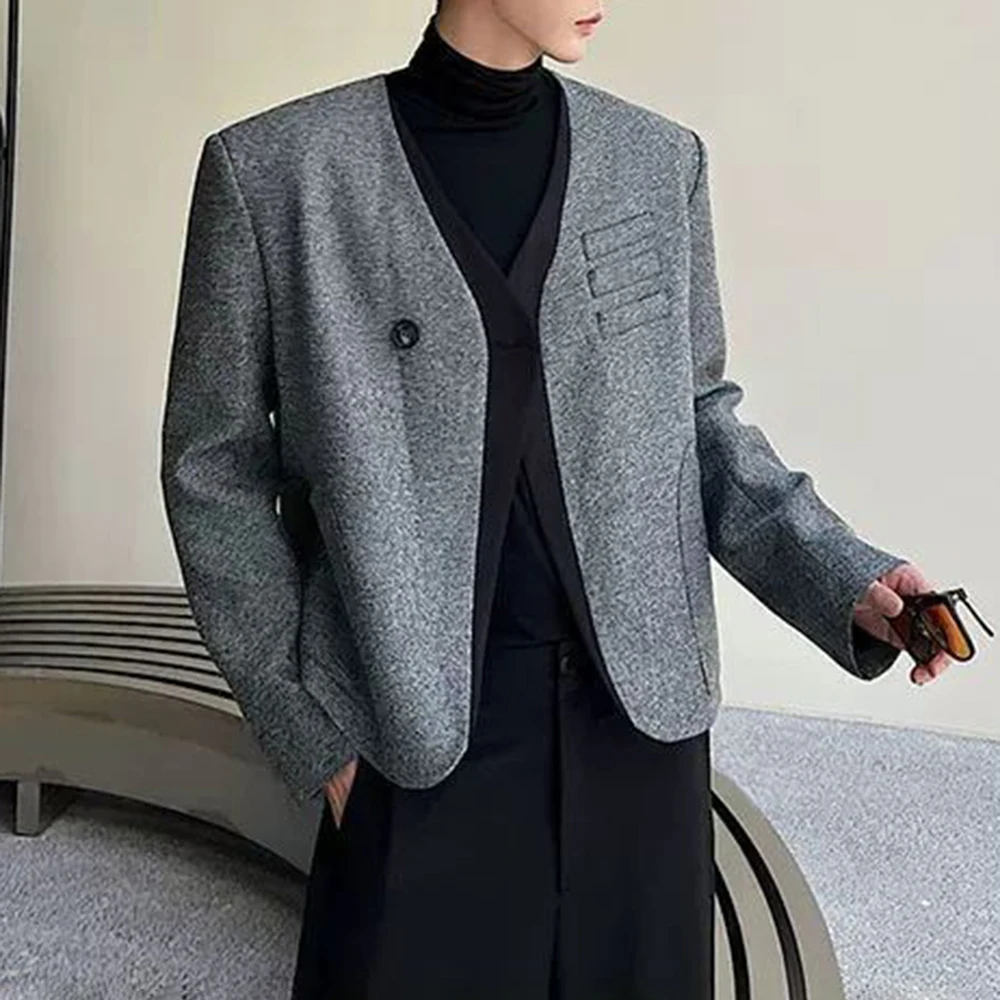 

Winter New Men's V-neck Long-sleeved Suit Jacket American Retro Fashion Trendy High Street Casual Loose Fit Niche Men's Top