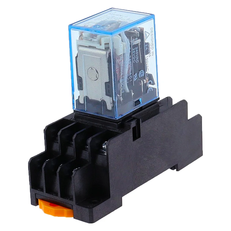 Mini relé de potencia de relé electromagnético pequeño MY4, cc 12V, 24V CC, CA 110V, CA 220V, bobina 4NO, 4NC, carril DIN 14 pines + Base, 1 Juego