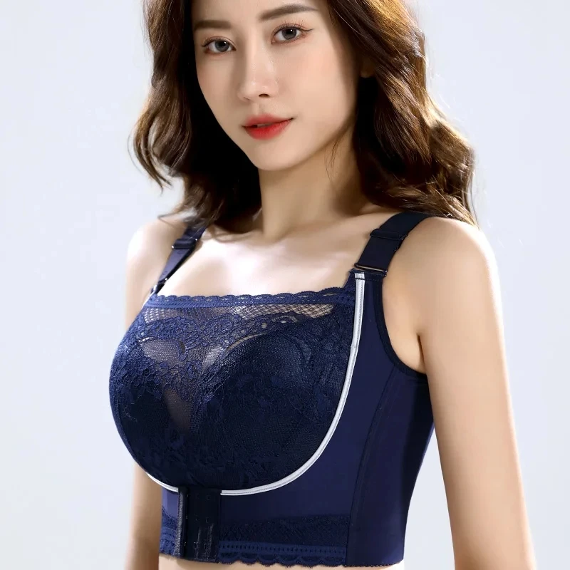 Push Up Bra Sexy Bra Large Size Front Buckle Correction Adjustment Bra Gathered Anti-sagging No Steel Ring Thin Underwear Women