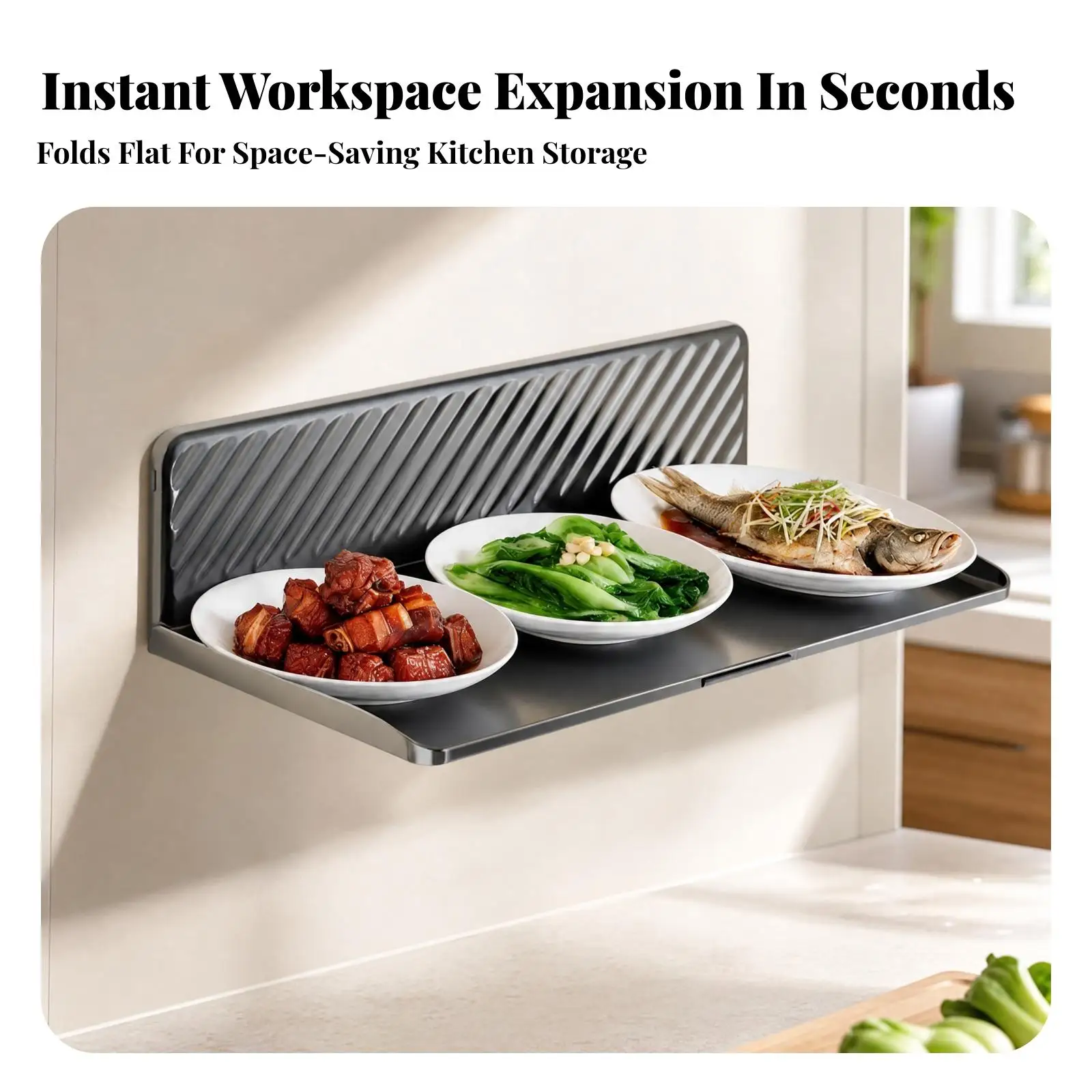 Compact Foldable Kitchen Shelf Wall Rack ABS Storage Organizer for Cabinet Countertop Spice Jar Holder Use