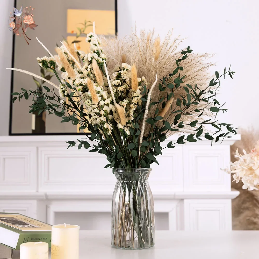 Image of 50 Stück natürliche getrocknete Eukalyptus-Pampas-Blumenstrauß-Sets, Boho-Heimdekoration, künstliche Pflanzen, Bauernhaus, Hochzeit, Blumendekoration