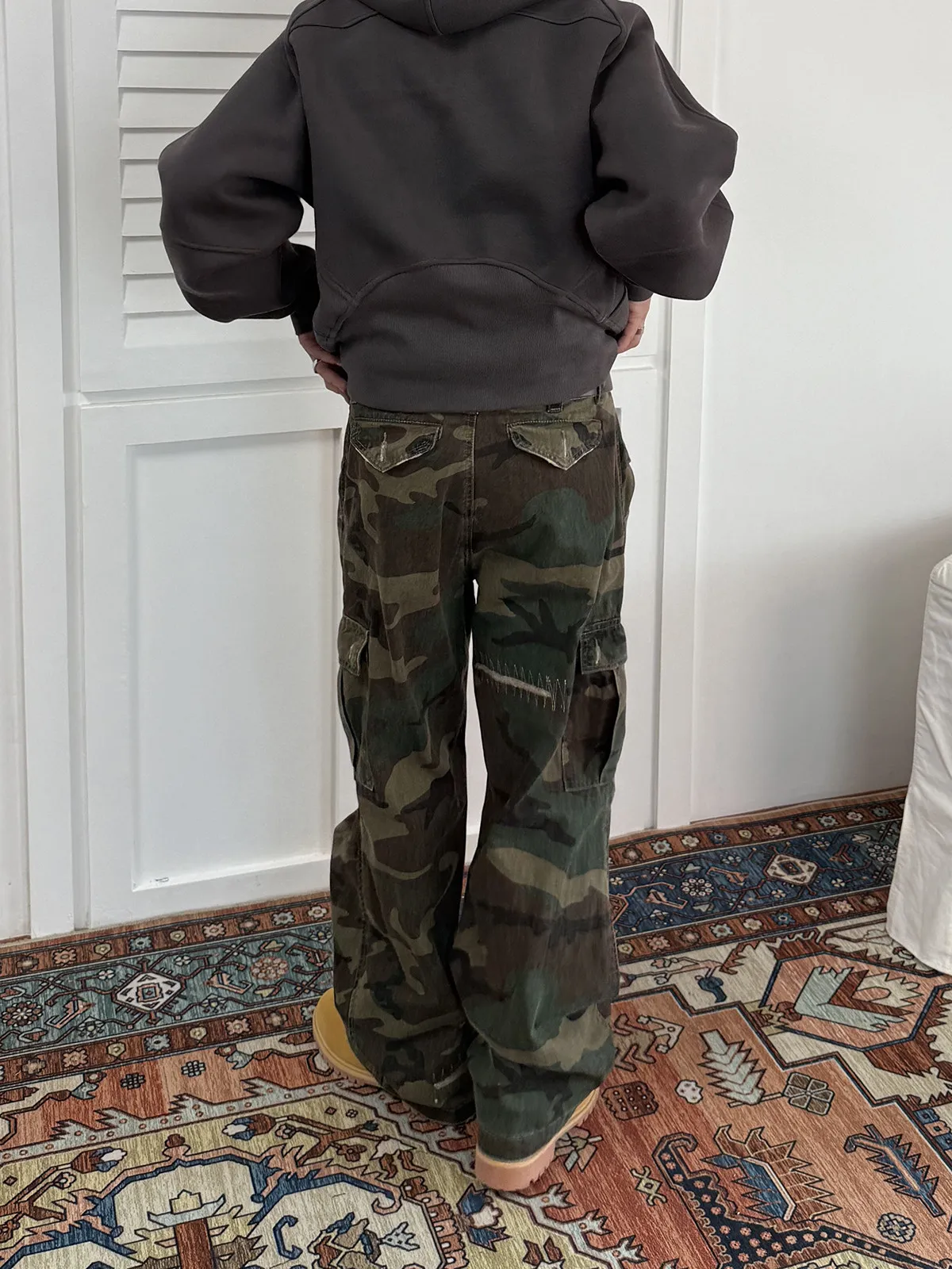 American High Street Vintage Camouflage Work Pants Loose Straight Leg CleanFit Retro Casual Trousers for Men And Women