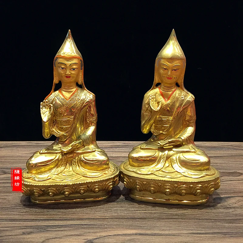 GOOD --large # Buddhist Buddhism efficacious Nepal Gold-plated brass gold Master Kaba Buddha statue-A set