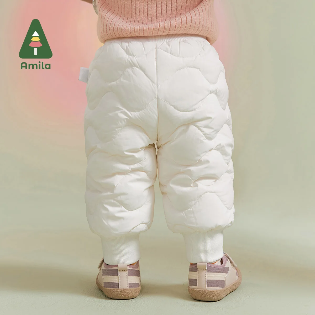 Amila Baby Children Down Pants 2024 Winter New Multicolour Reactive Printing Slight waterproofing antifouling Oil proof