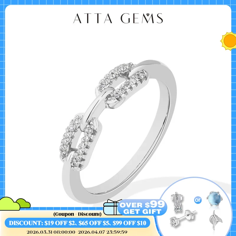 

ATTAGEMS 925 Sterling Silver Cuba Link Ring for Women Men DVVS1 Round Cut Moissanite Hollow Design for Unisex Party Fine Jewelry