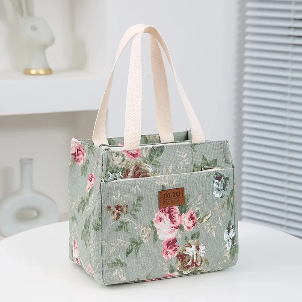 Insulated Large Capacity Lunch Bag Aesthetic Floral Print Lunch Bag Thermal Cooler Handbag For School, Work, Travel & Picnic