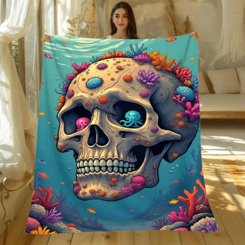 Skeleton Using Smartphone On Toilet Funny Printed Blanket Soft Lightweight Humorous Style Home Sofa Bed Blanket