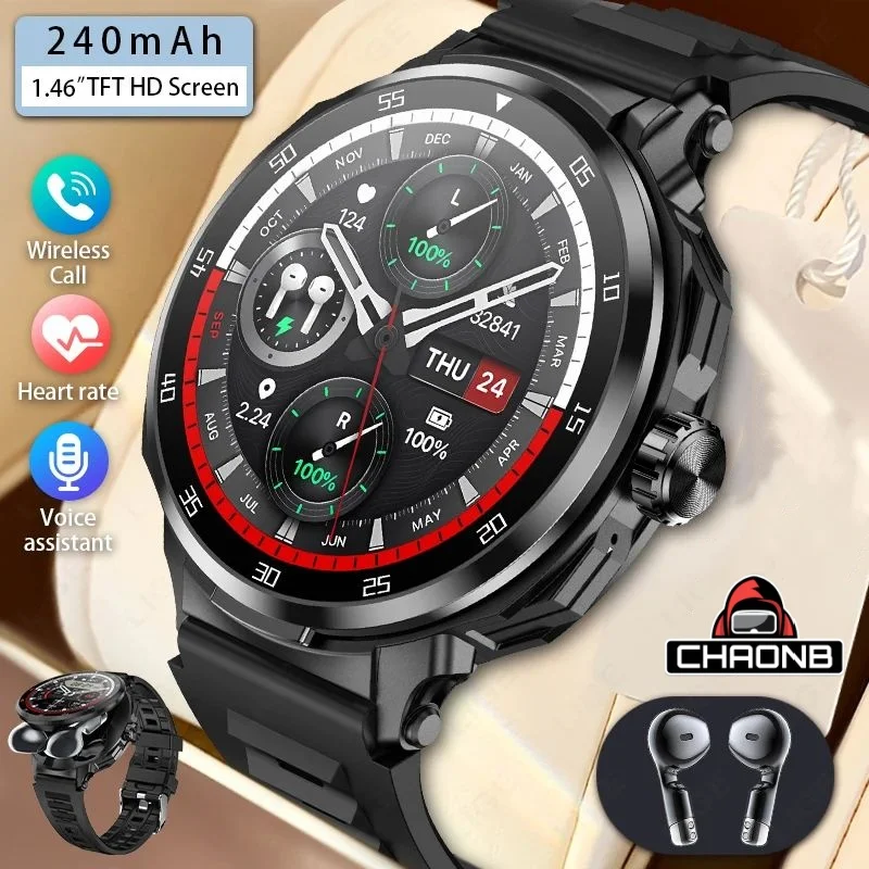 Wireless Headphones 2 In1 Smartwatch Men NFC Voice Call Sport Smart Watch Heart Rate Health Monitor Waterproof Watch Music Clock