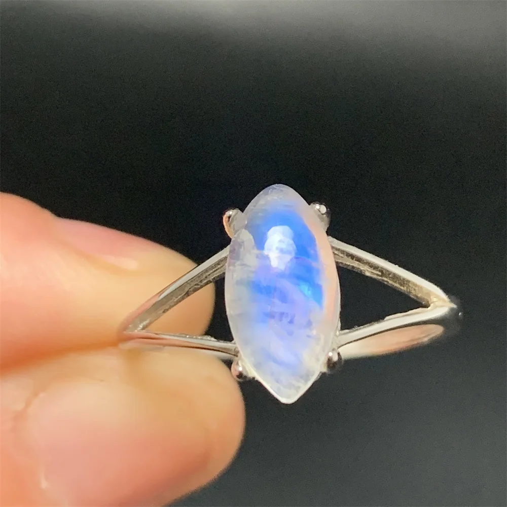 الطبيعية الملونة البرتقال ضوء Moonstone خواتم النساء WaterDrop الحصان العين الأزرق قوس قزح القمر حجر حبة شفافة 925 خاتم فضة