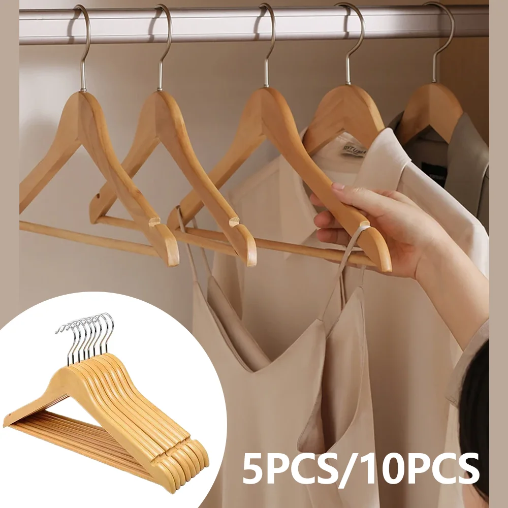 

5PCS/10PCS Vintage Solid Wood Hangers 44.5Cm Adult Hanger Anti Slip Durable Coat Rack For Clothing Stores And Home Wardrobes