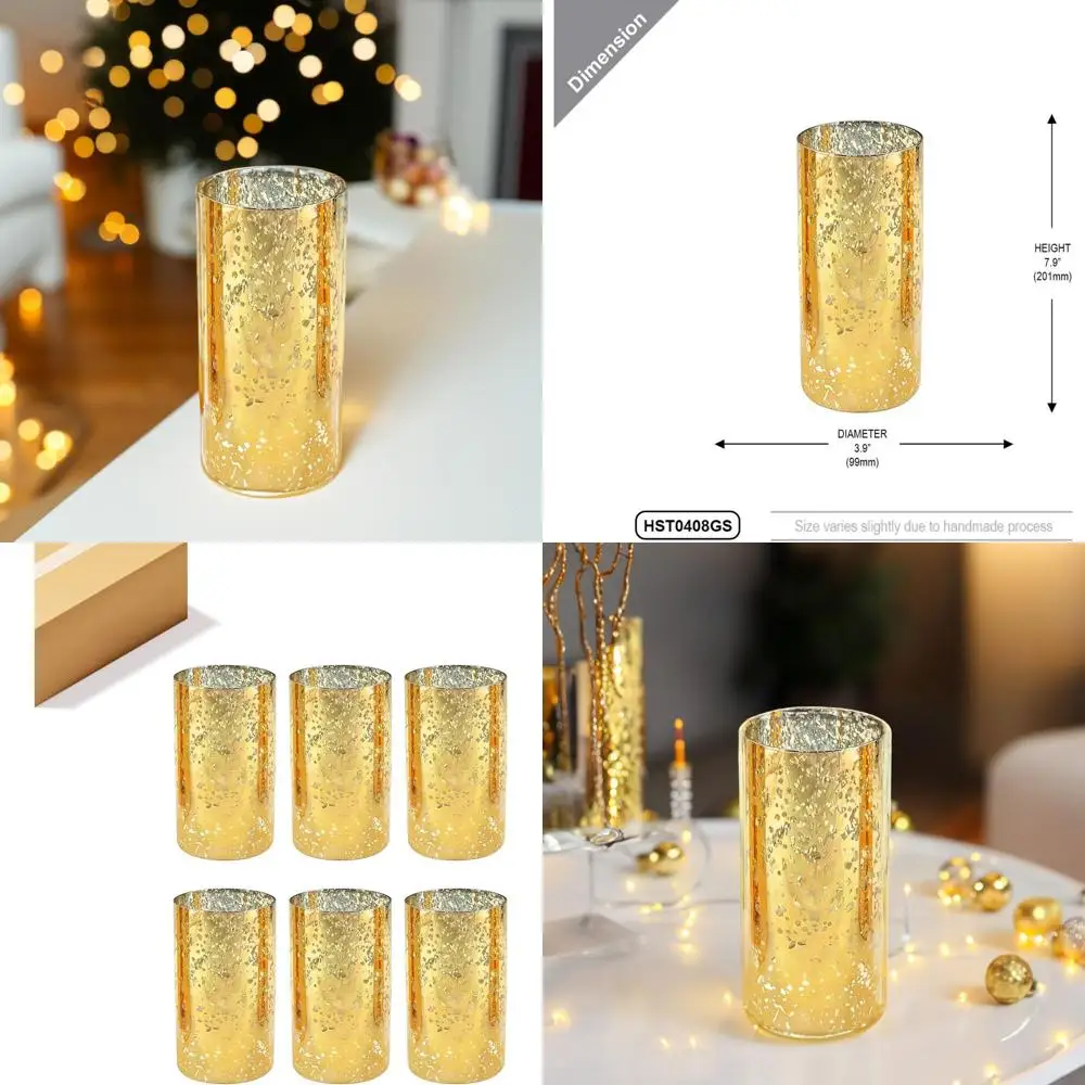 

Gold Speckled Glass Candle Holder, 4 Wide x 8 Tall, with 6 Open-End Cylinders and Chimney Tube Shades