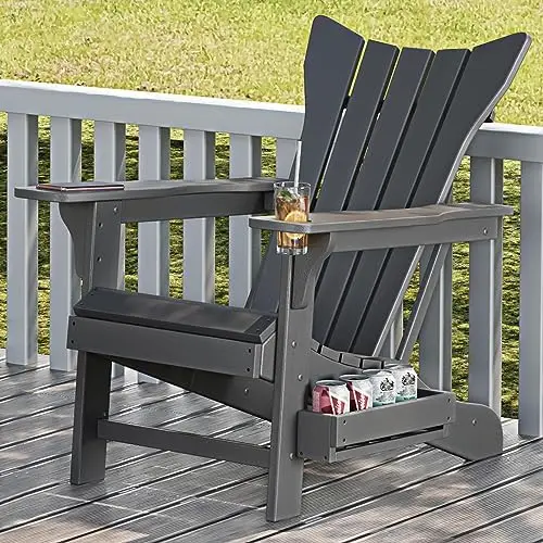 

Adirondack Chair All Weather Patio Chairs Plastic Fire Pit Chair with Cup Holder for Outdoor Porch Pool Deck, Grey Small chair