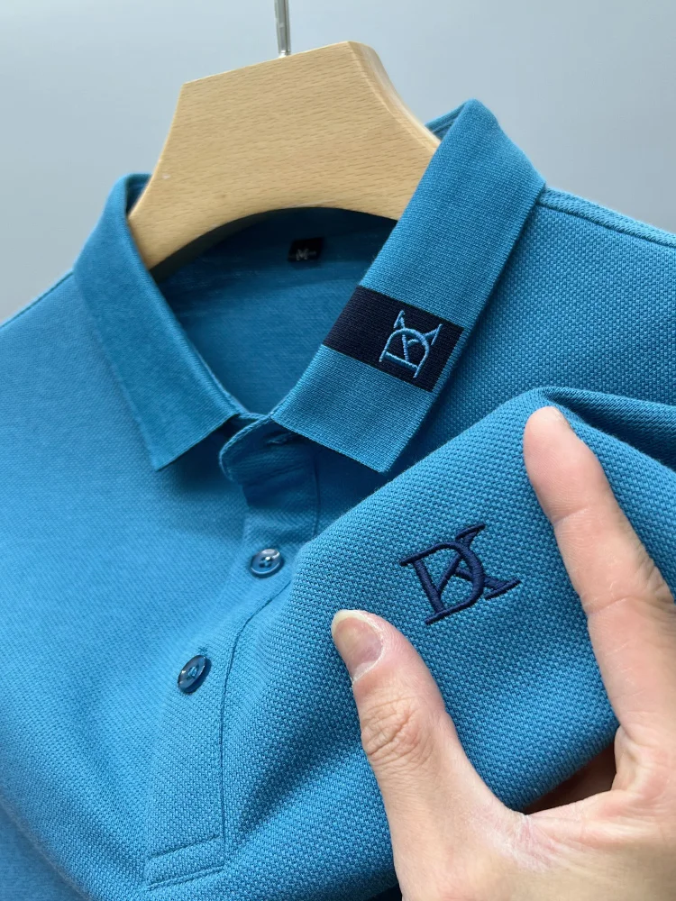 100% pure cotton short sleeved men's collar high-end polo shirt loose new embroidery business casual summer comfortable top