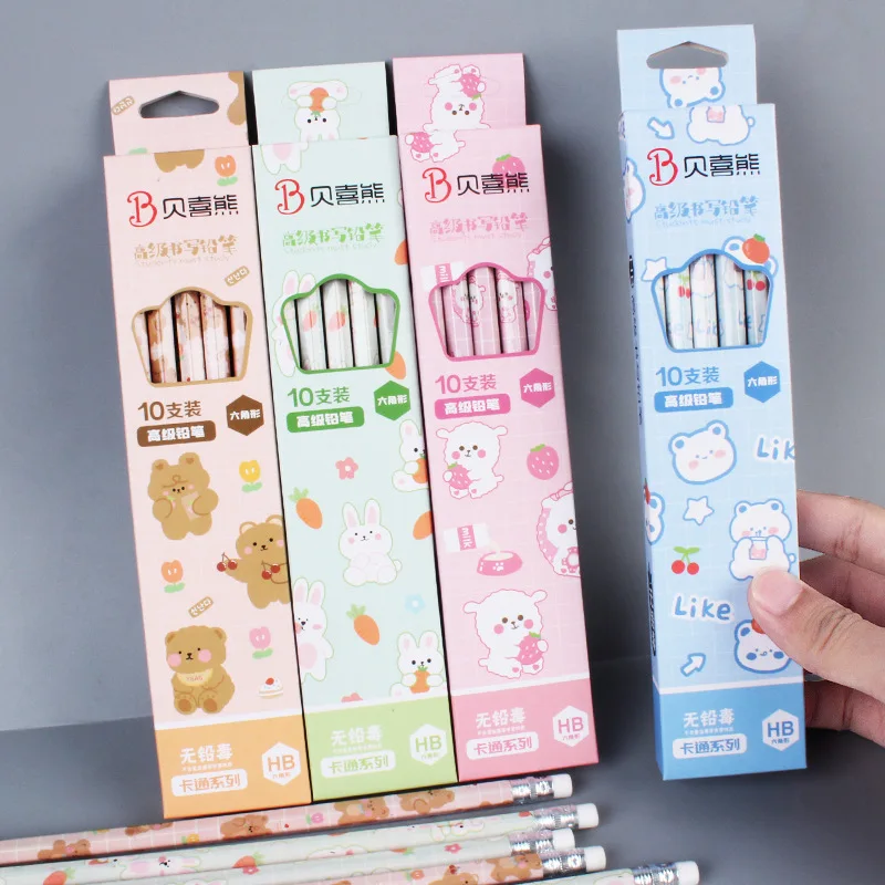 10Pcs/Set Cute Kawaii Cartoon Pencil HB Sketch Items Drawing Stationery Student School Office Supplies for Kids Gift